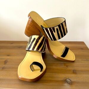 Brown Zebra faux fur heels